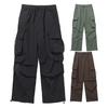 Мужские брюки-карго с несколькими карманами, сплошной цвет, свободные, с глубоким промежностью, High Street, в стиле хип-хоп, с эластичной резинкой на талии, длинные мужские длинные брюки