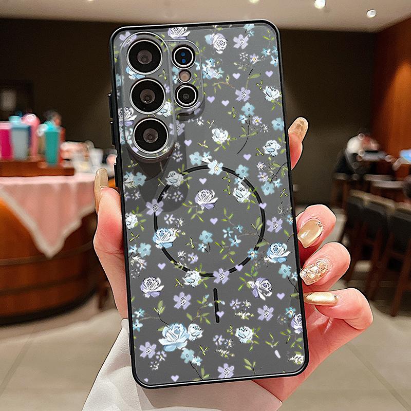 Чехол с цветочным узором «Лавандовый Пион Роза» для Samsung Galaxy S26 Ultra S25 Edge S24 Plus S23 FE S22 A17 A54 A55 A56 A57 5G Магнитный Для Magsafe Чехол