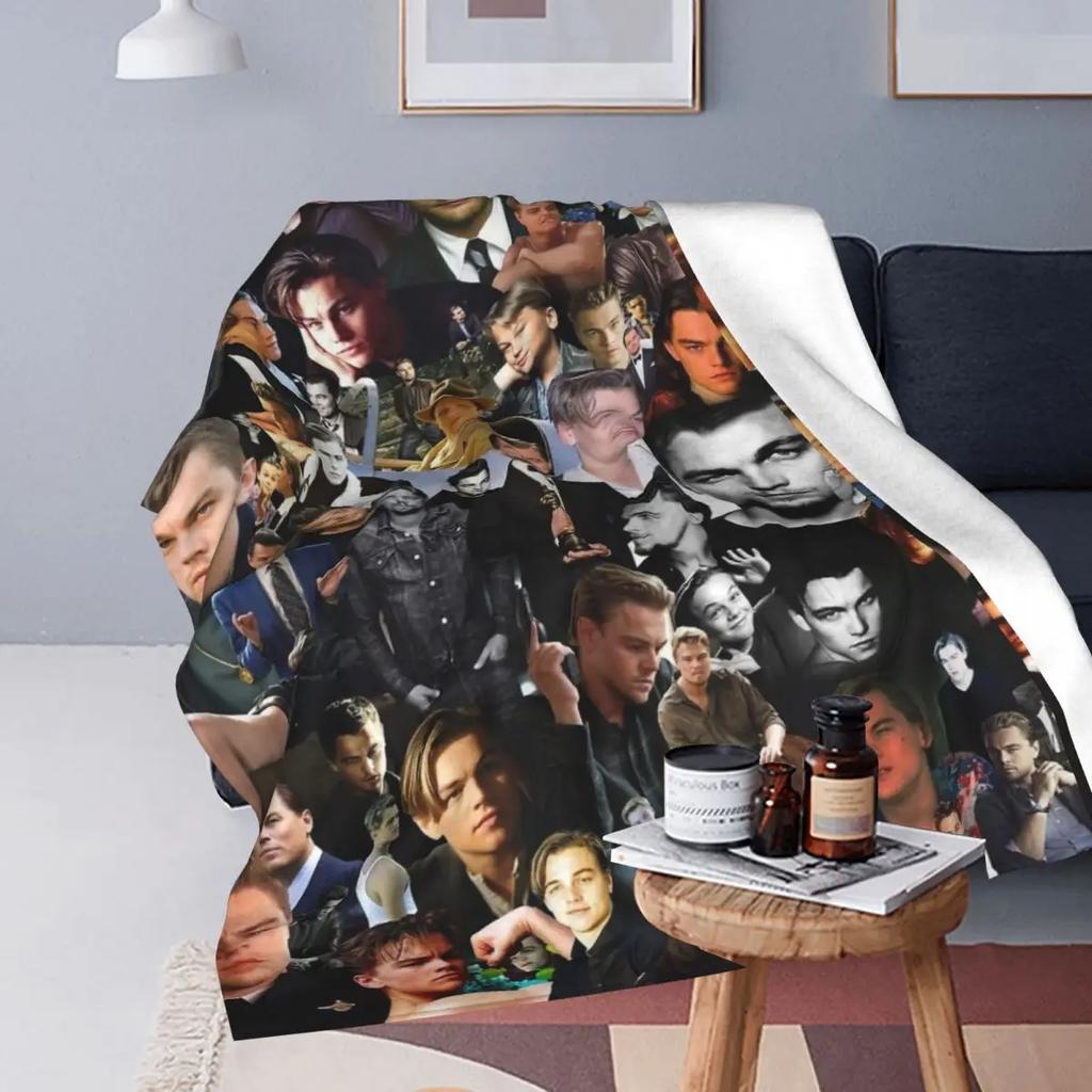 Leonardo Dicaprio Collage Fuzzy Blanket Vintage Throw Blankets for Home Hotel Sofa 150*125cm Quilt