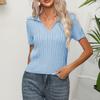 Летний женский свитер с коротким рукавом и воротником-поло с переплетением, короткий топ
