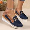 Fashion 2024 Women's Shoes Autumn Women's Shoes Flat Bottom Round Toe Solid Color Simple Denim Metal Decoration Low Heel Simple Loafers