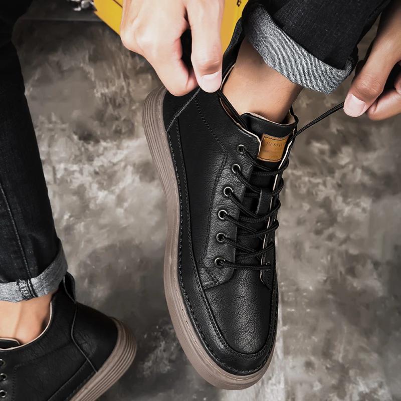 Модные весенние мужские ботинки из натуральной кожи, высокие кроссовки для мужчин, классические туфли для скейтбординга, повседневная обувь, ботинки ручной работы для мужчин