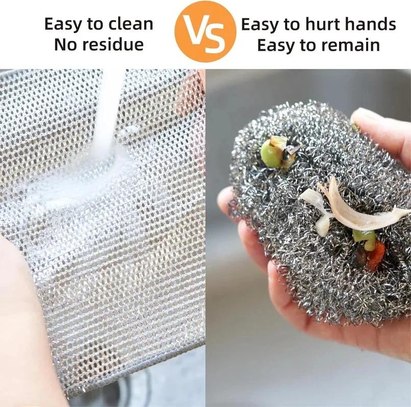 1/10/20pcs Thickened Steel Wire Cleaning Cloth Non-Scratch Double-layer Iron Microfiber Mesh Dishrag Washing Pot Rags Kitchen