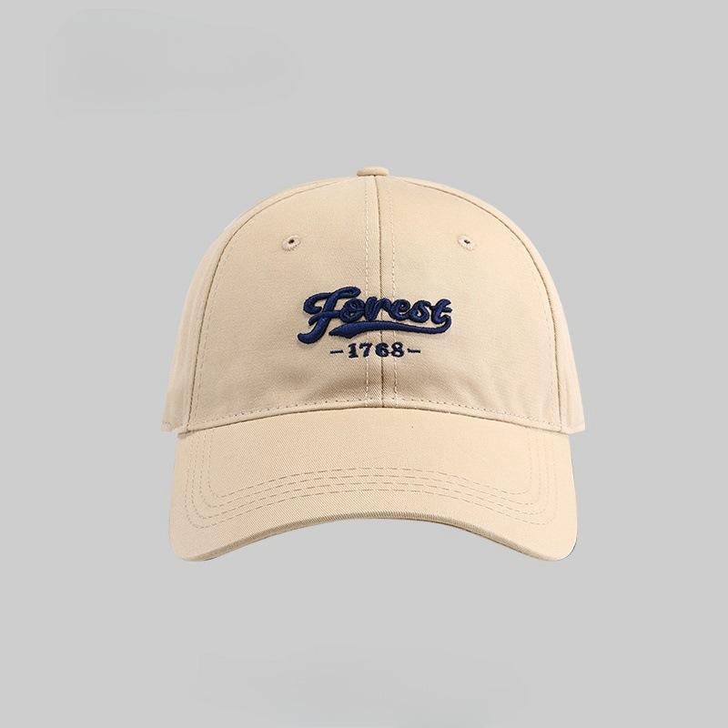Letter Embroidered Baseball Cap for Women with Big Round Face Suitable for Beige Versatile Wide Brim Showing Face Small Duckling Cap