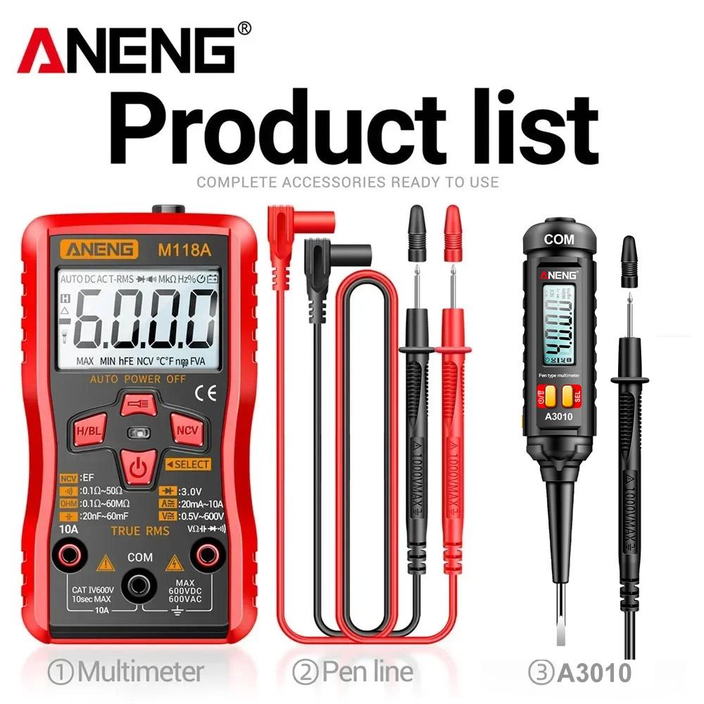 Multifunctional ANENG M118A Digital Multimeter + A3010 Tester Pen Kit True RMS 6000/4000 Counts Auto-Rang AC/DC Transistor Voltage Small Tester Tools