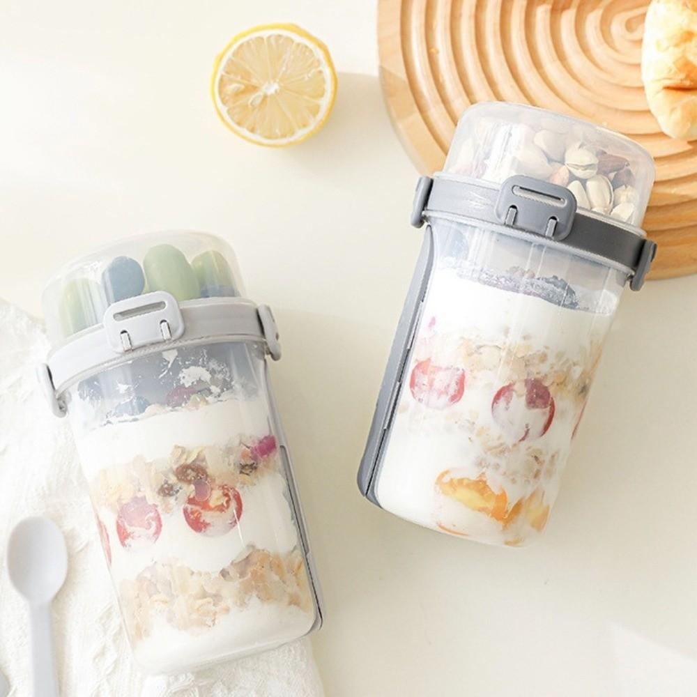 Double-layer Yogurt Parfait Cups with Spoon Fork 800-1000ml Breakfast Cup School Office Use