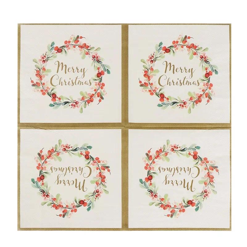 20 шт./упак. 33*33 см 2-слойные одноразовые салфетки для вечеринок с рождественским узором