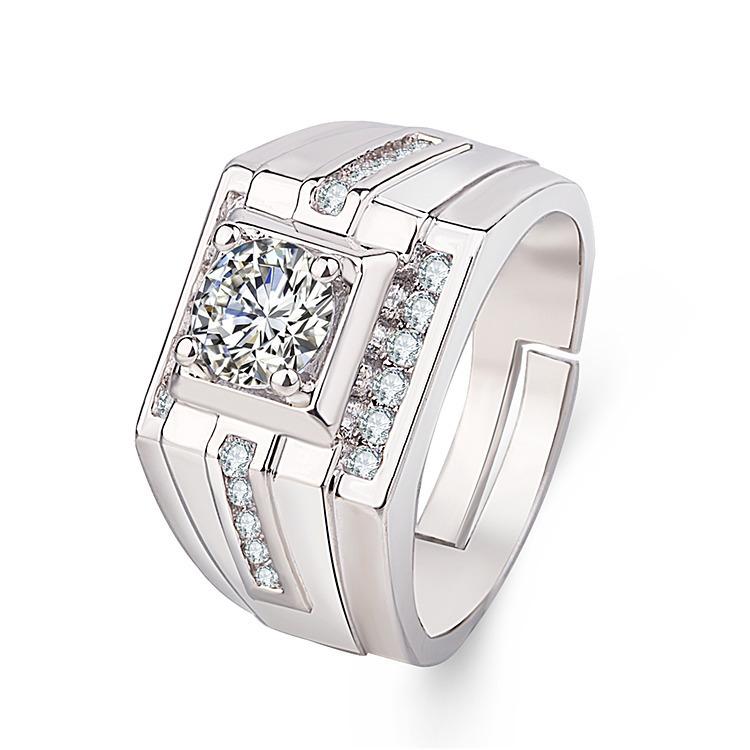 Кольцо в корейском стиле мужское кольцо с покрытием из 18-каратного белого золота бриллиантовое кольцо мужское с высокоуглеродистым бриллиантом роскошное бриллиантовое кольцо