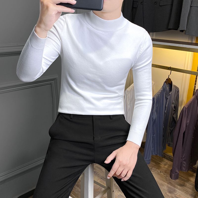 Популярность свитеров Мужская одежда Футболки Длинный рукав Водолазка Сохраняет тепло Ветрозащитный Длинные рукава Эластичность Удобный