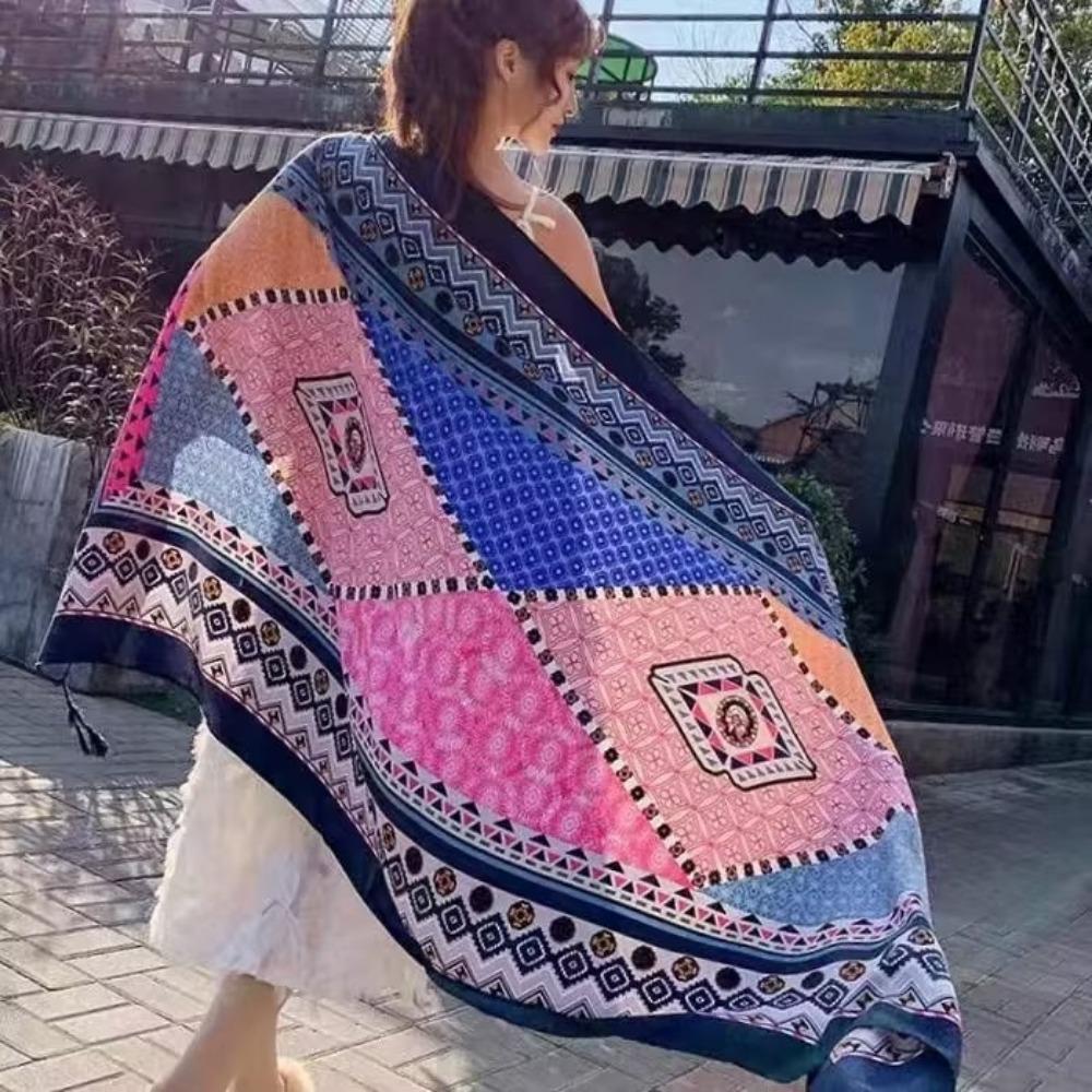 Соленое озеро Чака Туризм на Северо-Западе Этнический стиль Шарф Шелковый шарф Женский Летний Приморский Пляжный Платок Солнцезащитный Тонкий
