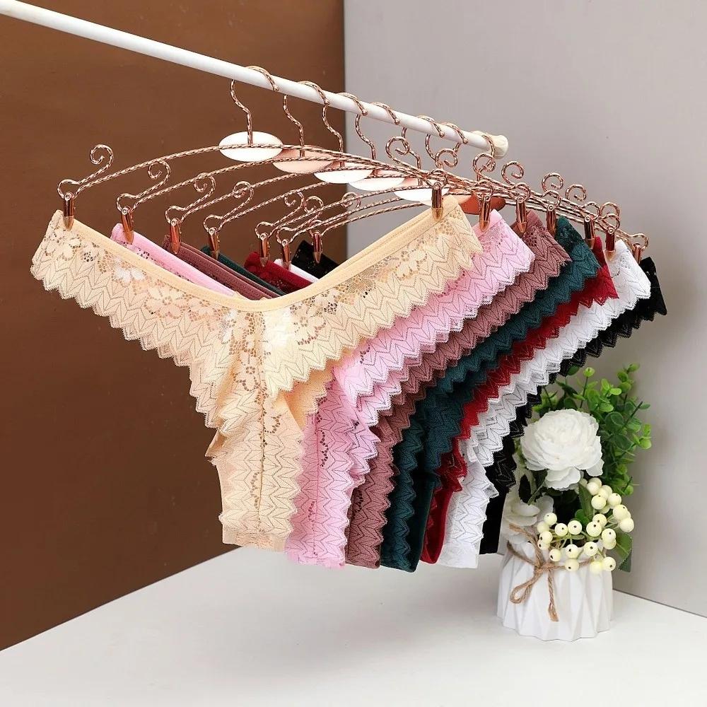 Breathable Bow Flower Lace Seamless Thong Transparent Mid Waist Underwear for Women Hollow Panties Mesh Lace Briefs Girl