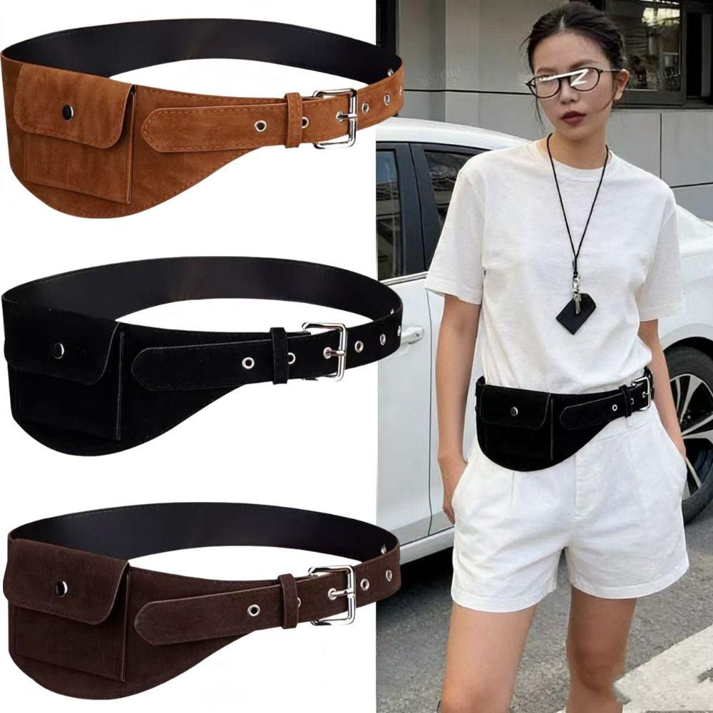 Korean Style Belt Waist Bag Wide Women Belt Bag Portable Suede Cummerbunds Female