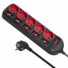 Блок розеток - Maclean Energy - 5 розеток - Светящийся выключатель - 1,5 м - Черный/Красный