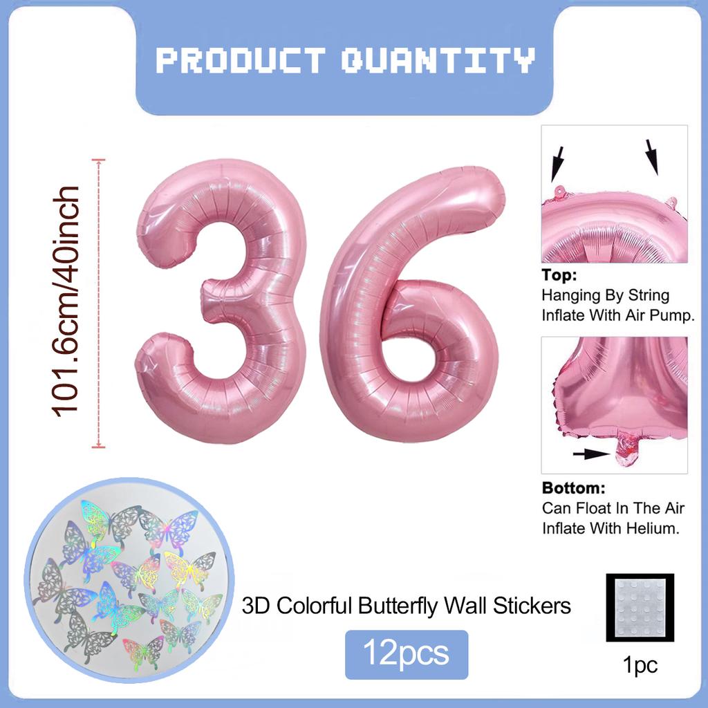 Pink Butterfly Number Balloon, 3D Stereoscopic Butterfly Number 0-9 Used for Anniversary Birthday Party Photography