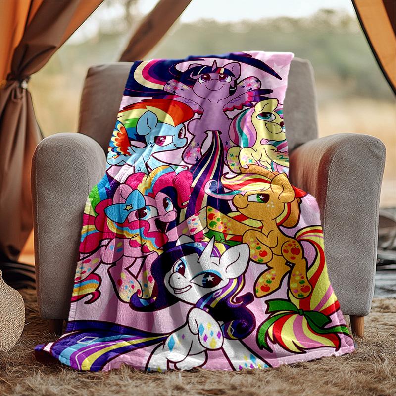 Little Pony Flannel Blanket Soft Warm All-Season Throw, Design for Camping, Car Travel, Hiking Sofa, Bed, Office Perfect Gift for Parties