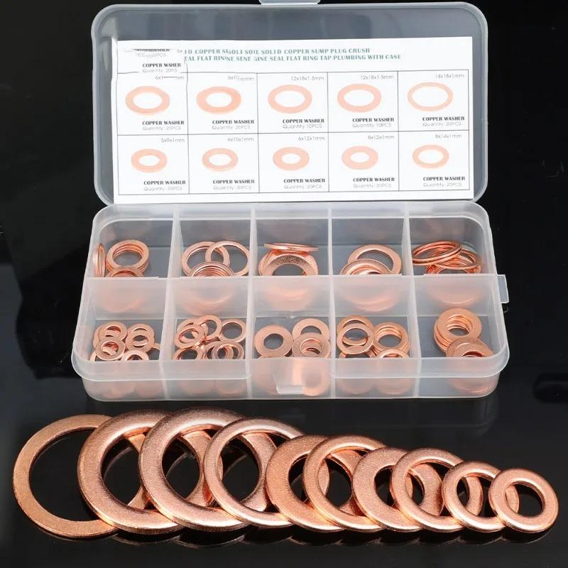 Фиолетовая медная прокладка 100/200 шт., прокладка для сальника, коробочный комплект, автомобильная медная шайба для заглушек поддона картера, комплект уплотнительных колец, автомобильные принадлежности