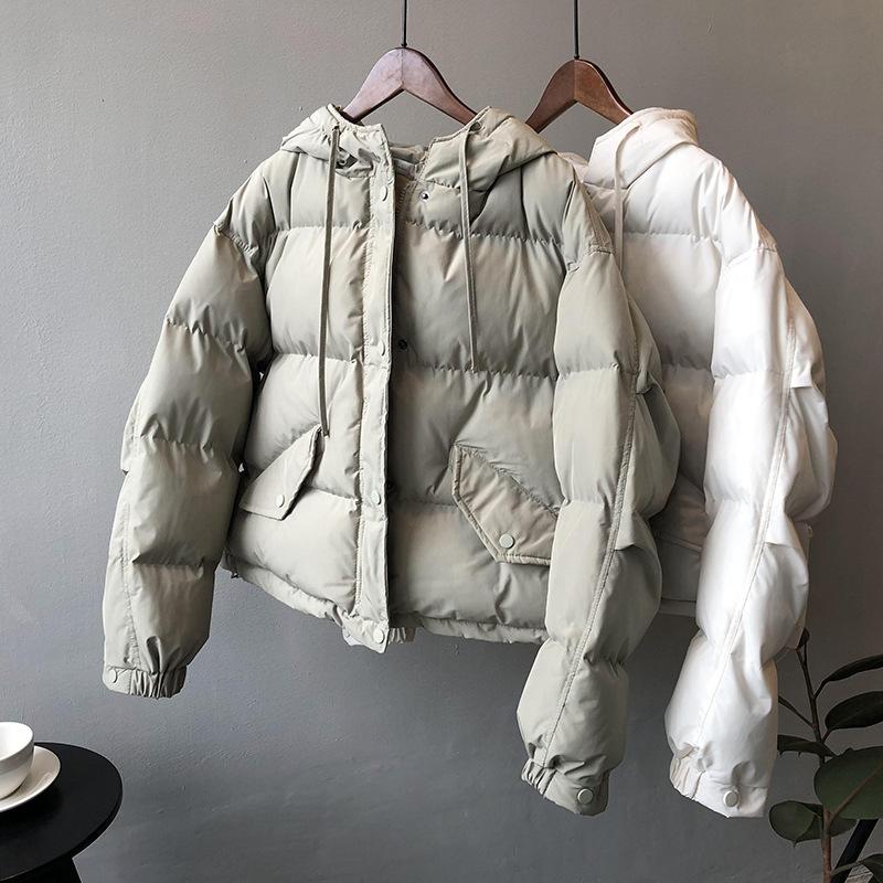 Solid Women's Winter Down Jacket Hooded Collar Short Single-Breasted Coat Preppy Style Parka Ladies Chic Outwear Female