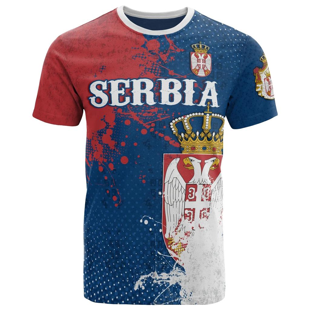 Fashion Trend Men Casual T-shirt Serbia Flag National Emblem 3d Print Oversized Loose T-shirt Harajuku Street Top