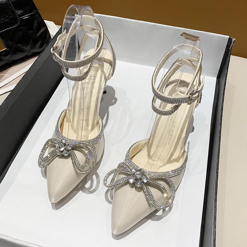 Сексуальные босоножки на тонком каблуке со стразами в стиле феи 2025 года, новые летние черные босоножки на высоком каблуке