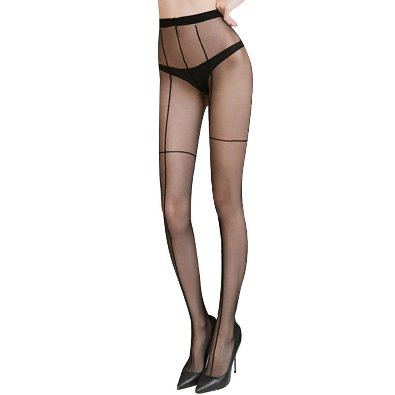 Womens Sexy Crosses Striped Patterned Tights Faux Thigh-Ring Front Back Seam Jacquard See Through Pantyhose Stockings