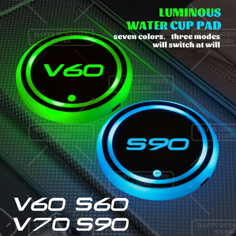 Для Volvo S937 Цветной светодиод Для Volvo S60 S90 V70 V60 R Design Логотип Автомобильный Подстаканник Держатель для напитков Подставка Подсветка Декоративные аксессуары