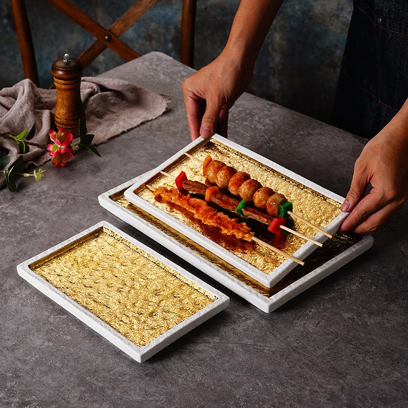 Japanese-style Gold-plated Sushi Plate Barbecue Plate Sashimi Plate Ceramic Flat Sushi Plate Kitchen Dining Room Tableware