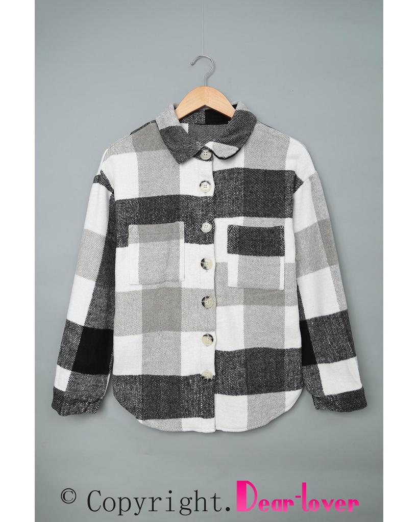 Azura Exchange Color Block Plaid Buttoned Jacket with Pocket