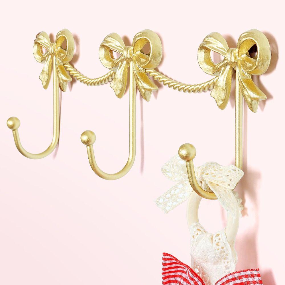 Wall Mounted Bow Wall Hooks Iron Three-Bows Hooks Cute Metal Bow Hooks Girls Room
