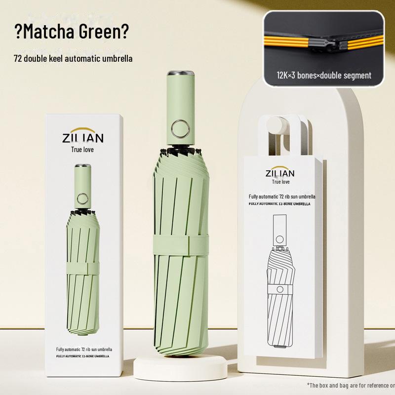 Автоматический складной зонт с двумя килями, 72 кости, женский, ветроустойчивый, солнцезащитный козырек двойного назначения, защита от УФ-излучения, подходит для использования в солнечную и дождливую погоду.