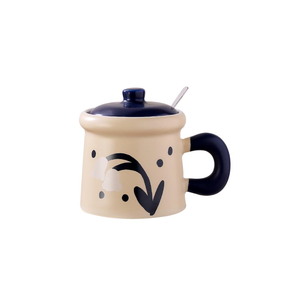 Japanese Creative Flower Ceramic Cup Retro Mug with Lid High Value Souvenir Coffee Cup Household Water Cup