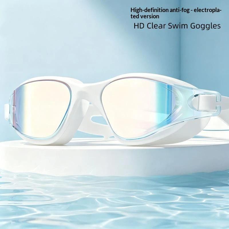 Adult Swimming Goggles Anti Fog HD Waterproof Oversized Frame Adjustable Strap for Men Women Beach Swim