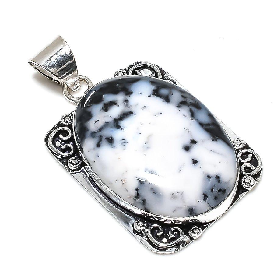 Natural Dendrite Opal Gemstone 925 Sterling Silver Gift Pendant 2.01" R3b55