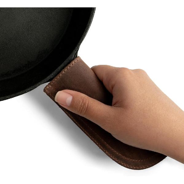 Hide & Drink, Full Grain Leather Hot Handle, Cast Iron Protector, Panhandle Potholder, Double Layered, Double Stitched, Slides On/Off Easily onto