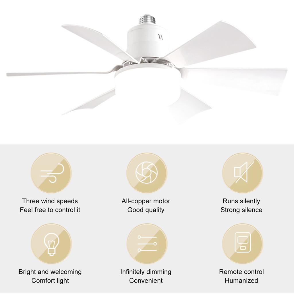 Socket Fan Light with Remote Screw in Ceiling Fan in Light Socket 3 Speeds Dimmable Ceiling Fan with Light for Bedroom Kitchen