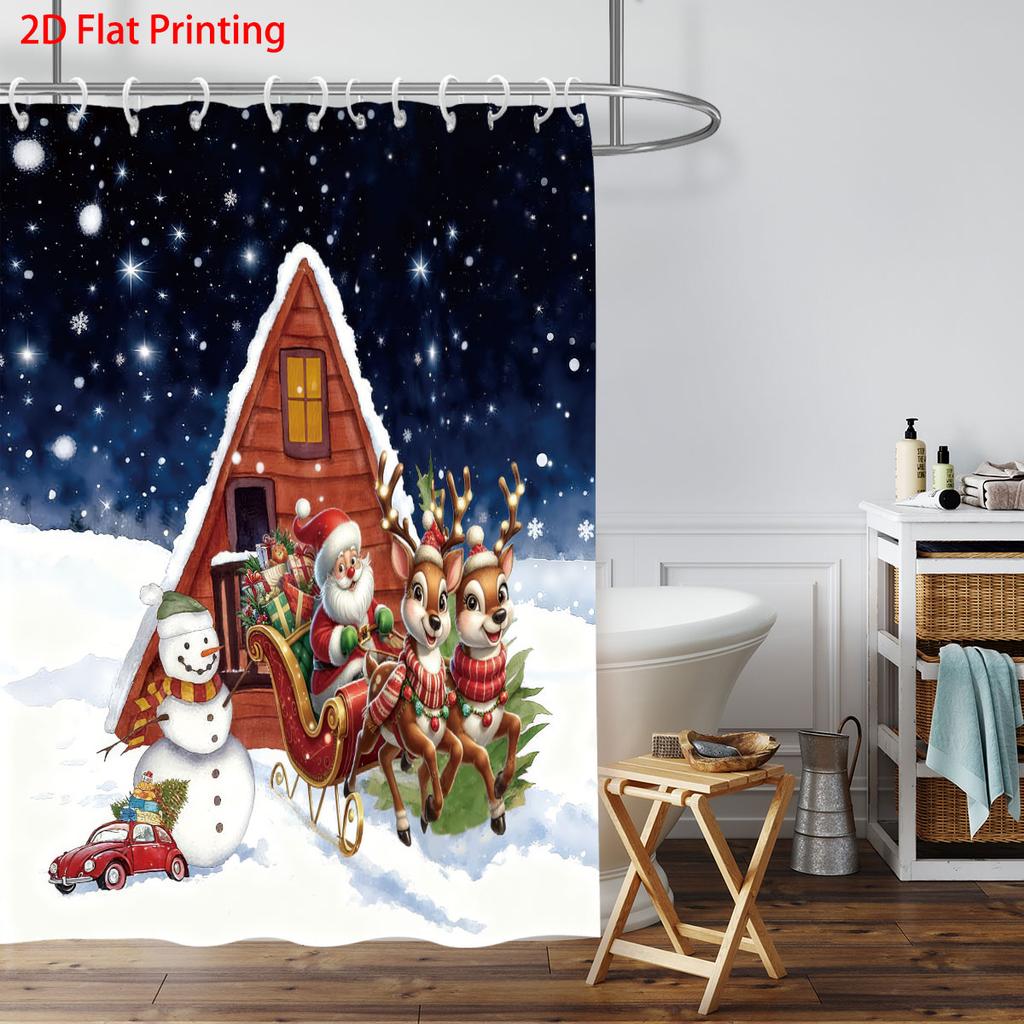 1 шт. Водонепроницаемая шторка для душа с принтом Санта-Клауса, перегородка для ванной комнаты, конфиденциальность, несколько размеров, с 12 крючками, простая в установке
