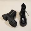 Британский стиль женские увеличенные мотоциклетные ботинки модные туфли на шнуровке осень зима толстый каблук женские короткие ботинки I09