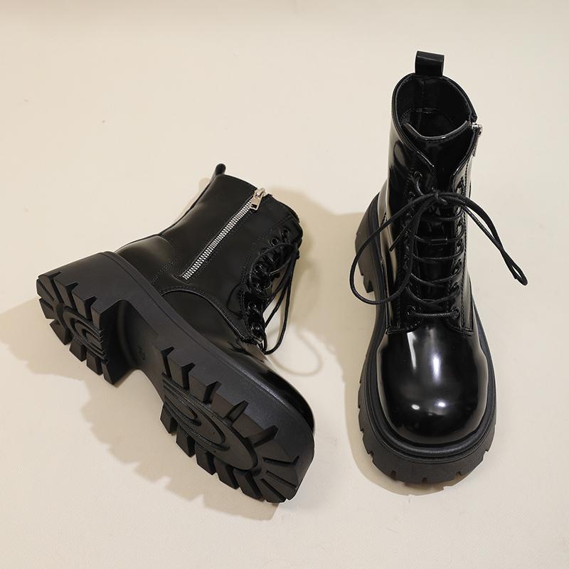Британский стиль женские увеличенные мотоциклетные ботинки модные туфли на шнуровке осень зима толстый каблук женские короткие ботинки I09