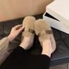 2024 Winter Warm Ladies Flat with Furry Shoes Fashion Buckle Strap Women Mules Fur Casual Flats Outdoor Indoor Female Loafers