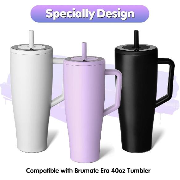 Replacement Straws Compatible With Brümate Era 40 oz Tumbler, Include 4pcs Tumbler Straw Cover Cap and 4pcs Reble Straw with 1 Cleaning