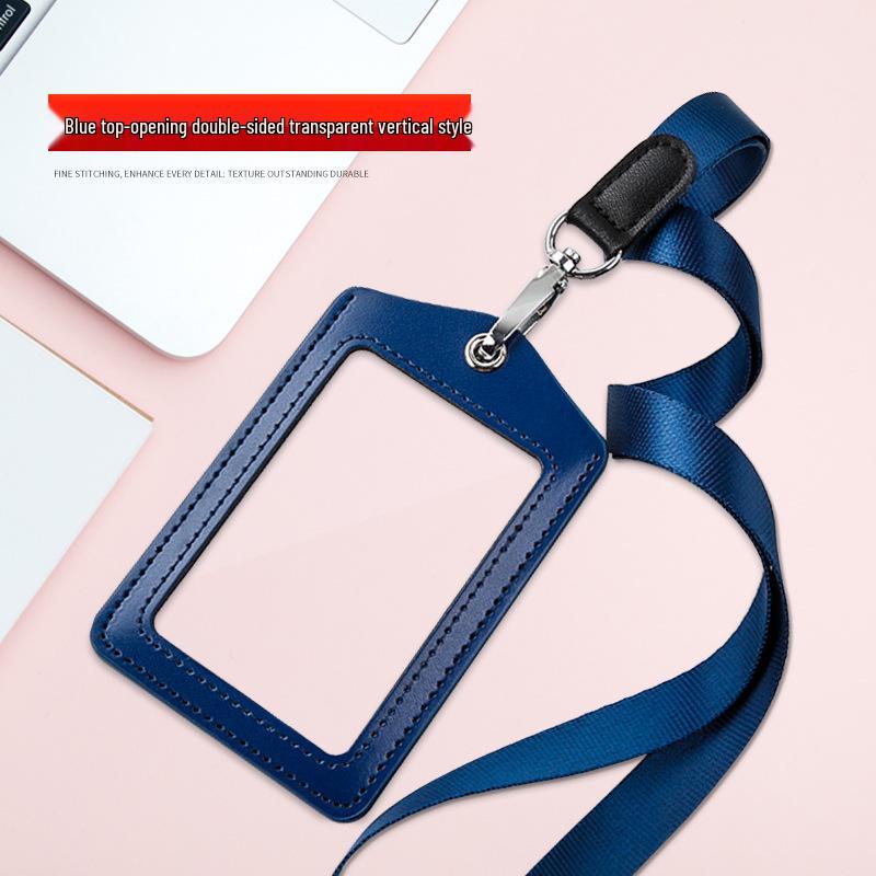 Genuine Leather ID Card & Badge Holder with Lanyard