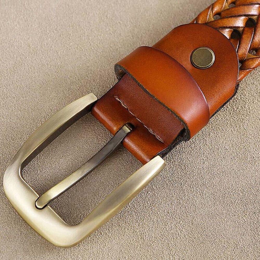 Leather Gold Pin Buckle Trousers Vintage Belts Waistband Jeans Strap Braided Belt