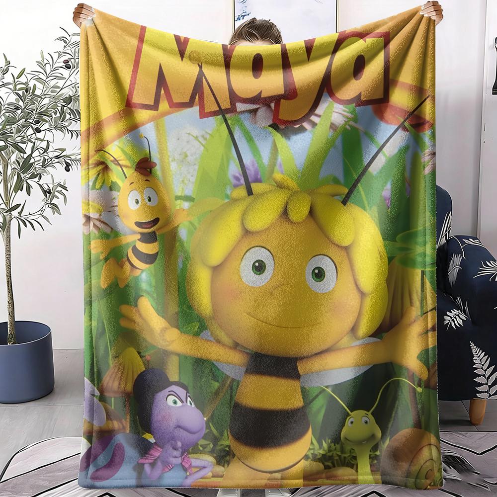 GUOYU Blanket MMaya The Bee With Flowers Throw Soft Flannel Throw Summer Blanket Lightweight Cozy Nap Blanket for Sofa Bed Travel