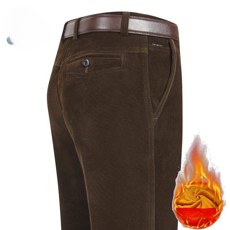 Autumn and Winter Padded Middle-aged Men's Casual Trousers Striped Trousers Middle-aged and Elderly Loose Trousers Corduroy Trousers