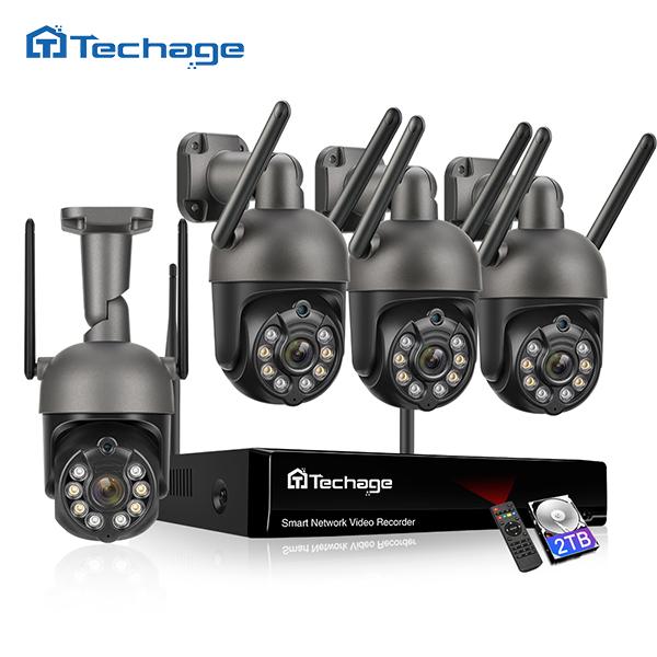 Techage 3-мегапиксельная PTZ-беспроводная система видеонаблюдения, двусторонняя аудиосвязь, Wi-Fi, IP-камера безопасности, 8-канальный P2P NVR, комплект видеонаблюдения, автоматическое отслеживание человека