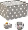 Storage Box - NEWSTYLE - Star Pattern - Linen and Cotton Fabric - 40x30x25 Cm - Foldable and Lightweight