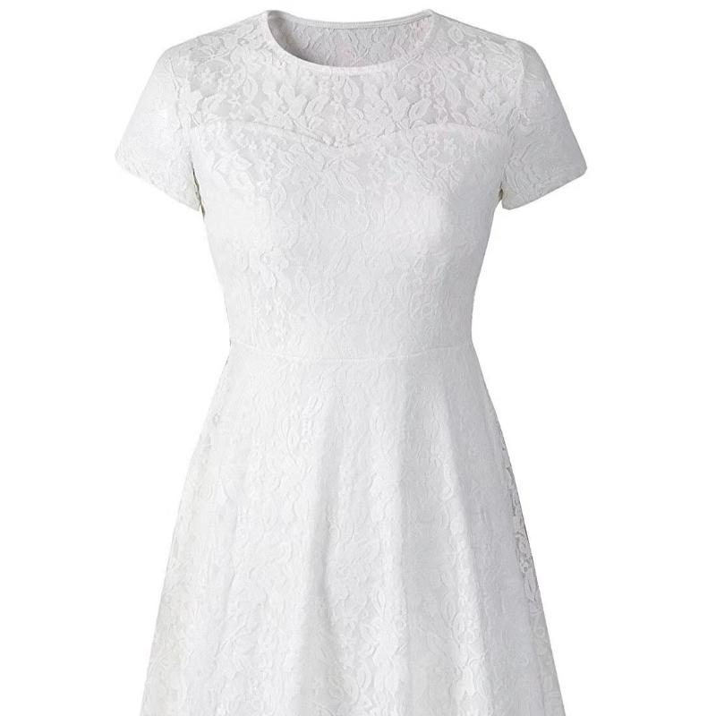 Модное женское платье с круглым вырезом и коротким рукавом, плиссированное кружевное, тонкое