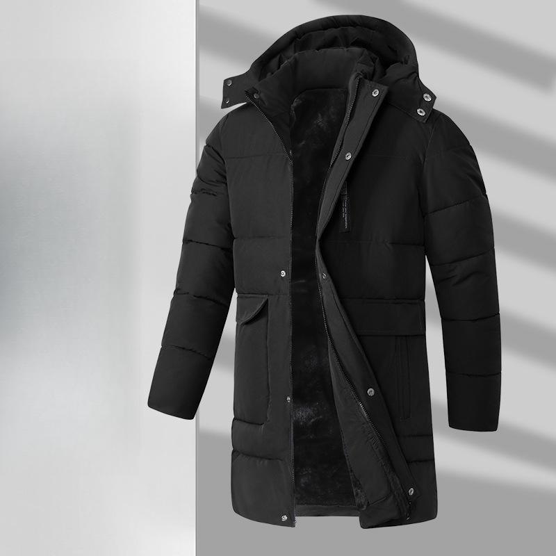 Новое мужское свободное пальто средней длины с хлопковой подкладкой, утолщенным бархатом, съемным капюшоном, теплая хлопковая одежда для улицы