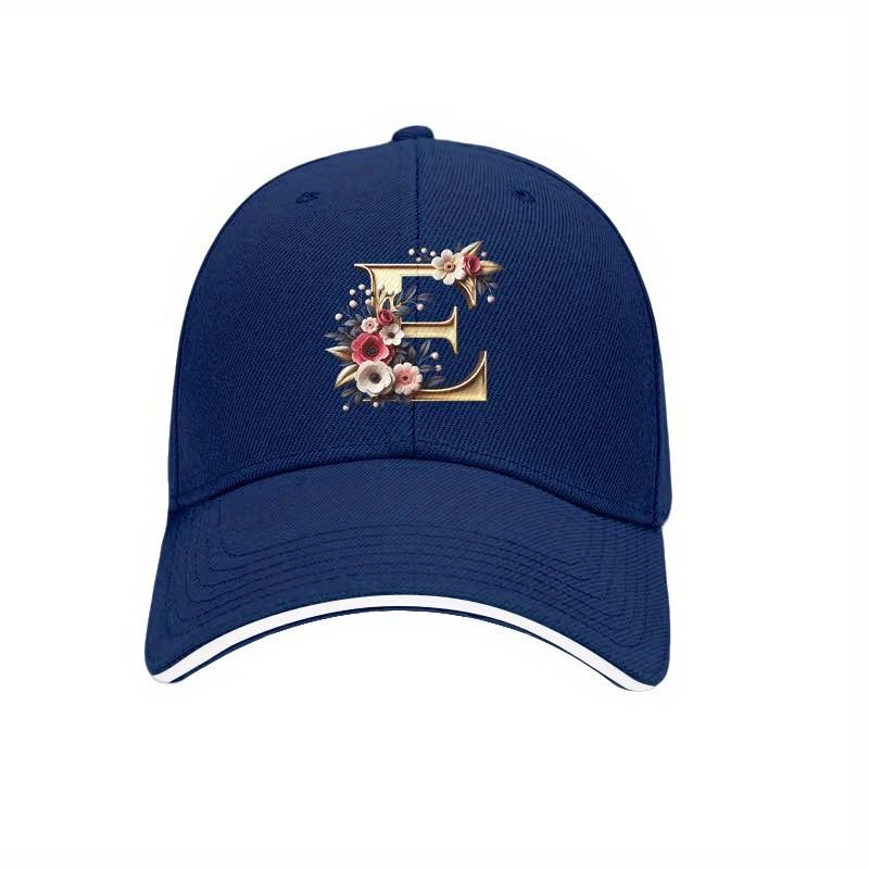 Floral Letter E Baseball Cap Unisex Polyester Casual Adjustable Sun Protection Dad Hat