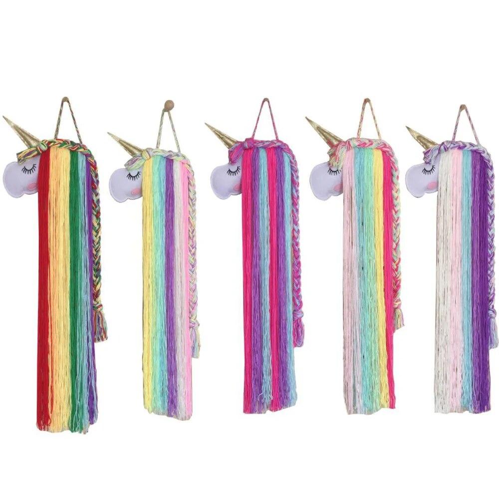 INS Unicorn Head Wall Decoration Rainbow Macrame Unicorn Children Hairclip Hair Storage with Wall-Mounted Home Decor Dropship