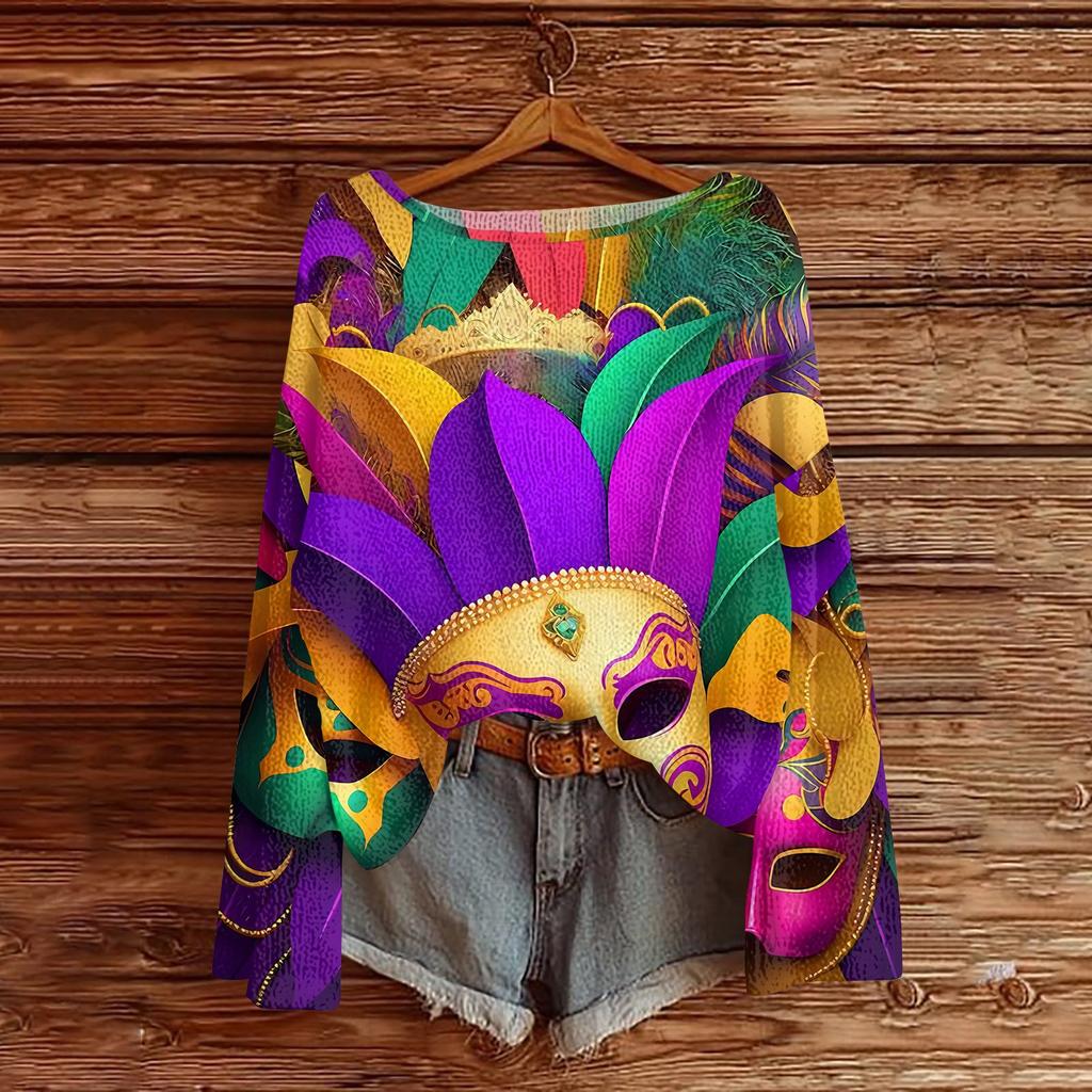 Женский модный пуловер с круглым вырезом, длинным рукавом и принтом, повседневный